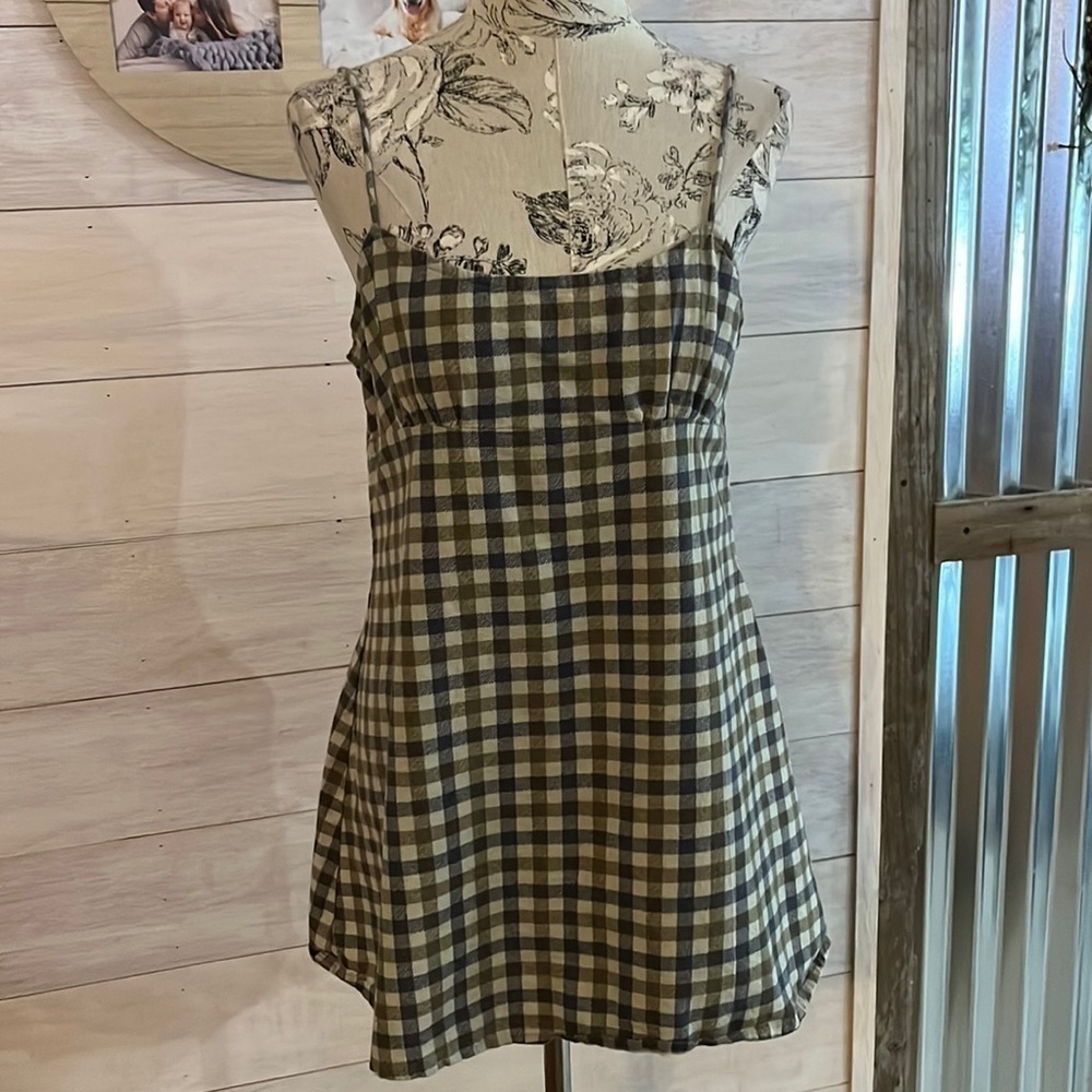 MOTEL Green Gray Check Long Top L